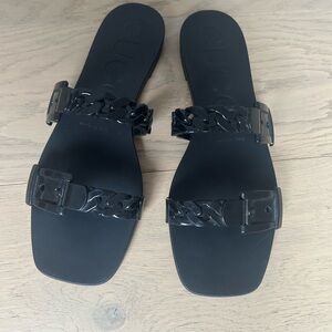 Gucci Black Chain-Link Buckle Slide Sandals